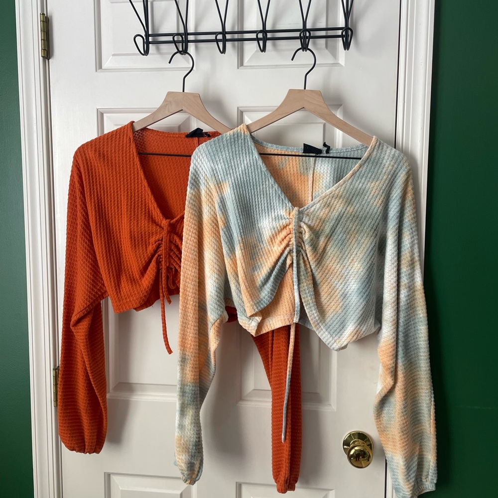 Urban Outfitters Tie Front Top Blouse Lot Womens Small Orange Tie Dye Pastel